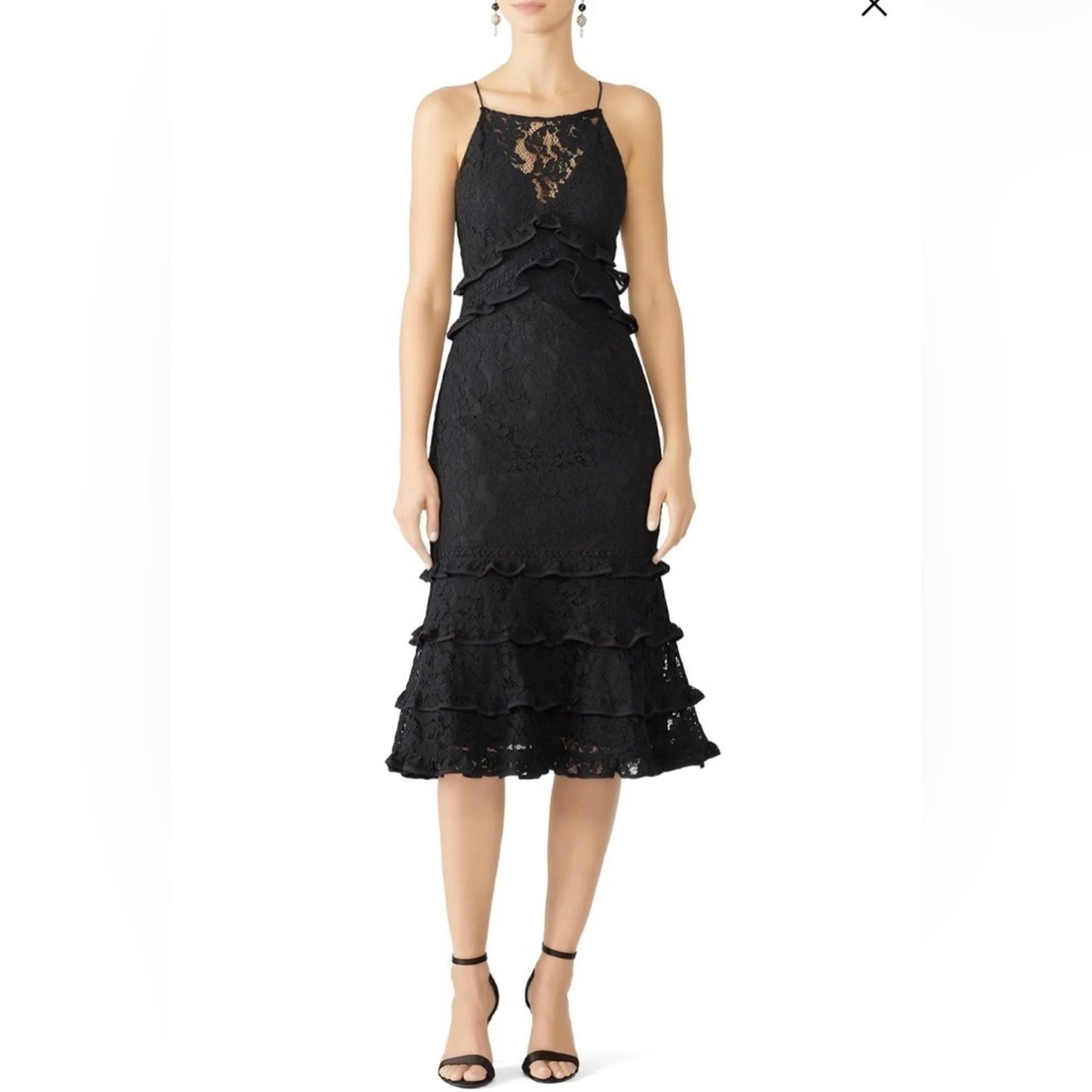 KEEPSAKE THE LABEL REVOLVE Catch Me Lace Tiered Black Midi Dress Size Large GUC